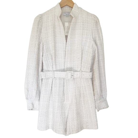 Aria Cove Cream Tweed Long Sleeve Romper Sz 8 - Picture 1 of 5